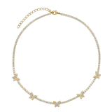 Colar choker tenis banhado a ouro com borboletas e zircónia